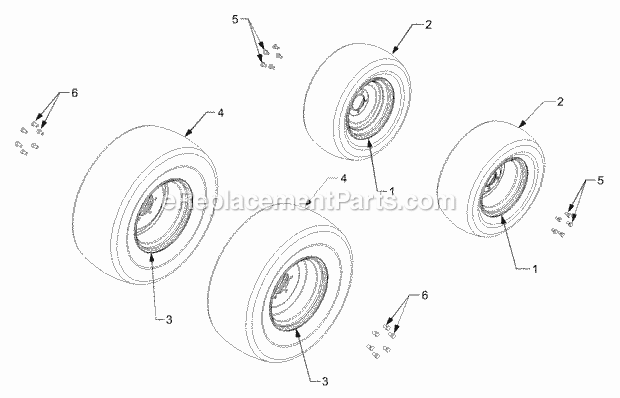 Wheels Diagram and Parts List for 7284 54AD74H-710, 54AT74H-710 Cub Cadet Lawn Tractor